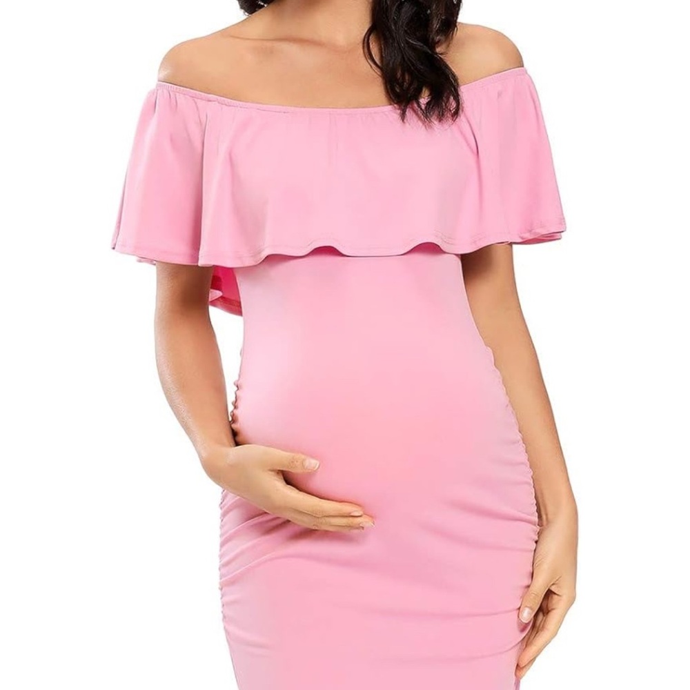 Chic Pink Strapless Maternity Dress